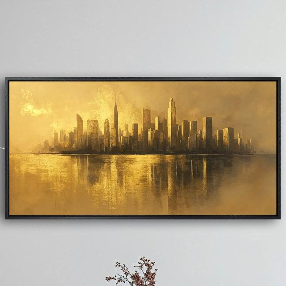 Gold Cityscape Skyline, Metropolis Reflection Art Print