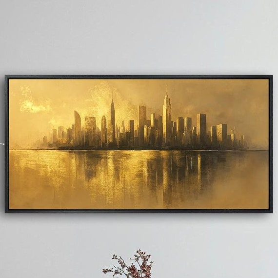 Gold Cityscape Skyline, Metropolis Reflection Art Print