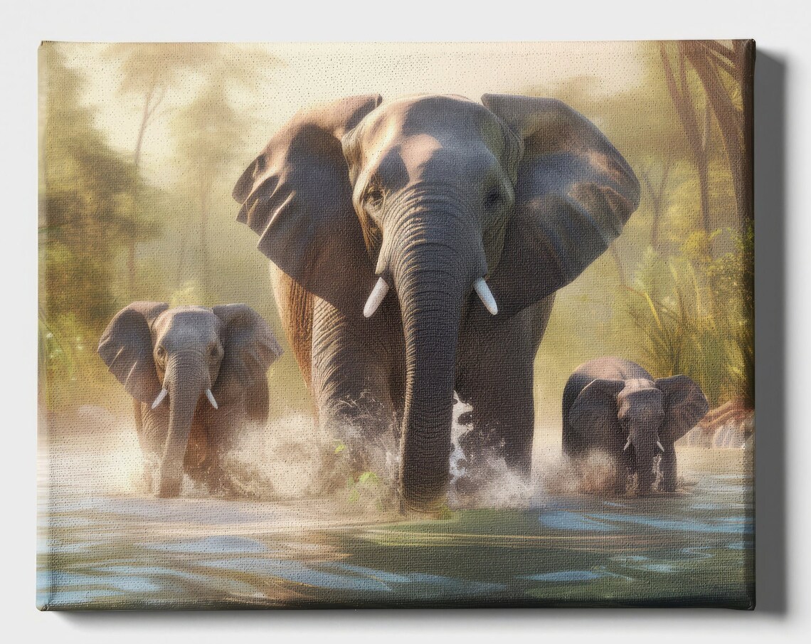 Elephants Family, Tropical Jungle Safari Art Print