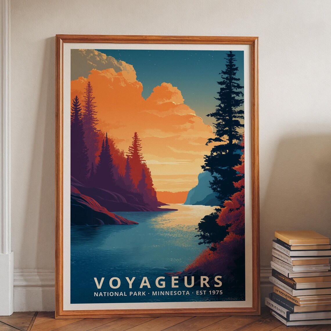 Voyageurs National Park Minnesota Sunset Lake Retro Travel Poster