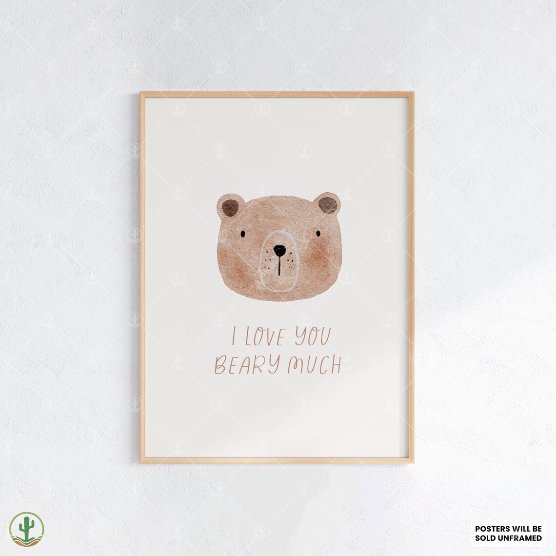 I Love You Beary Much Cute Watercolor Bear Face Nursery Poster