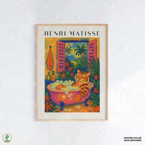 Henri Matisse Tiger Bubble Bath Tropical Palm Bathroom Poster