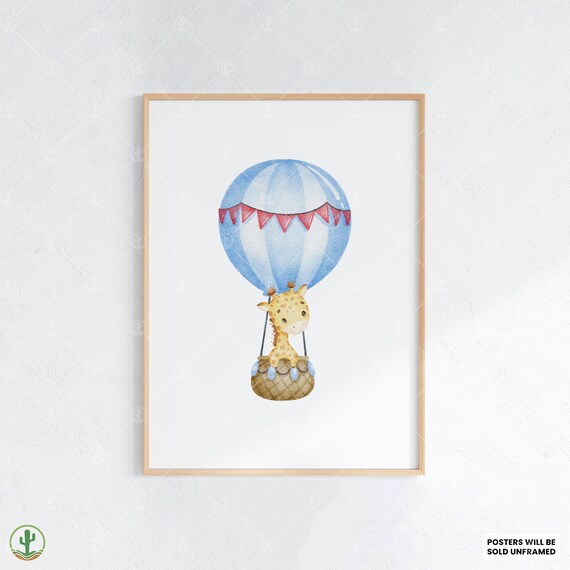 Giraffe Hot Air Balloon Poster Cute Baby Nursery Animal Room Decor