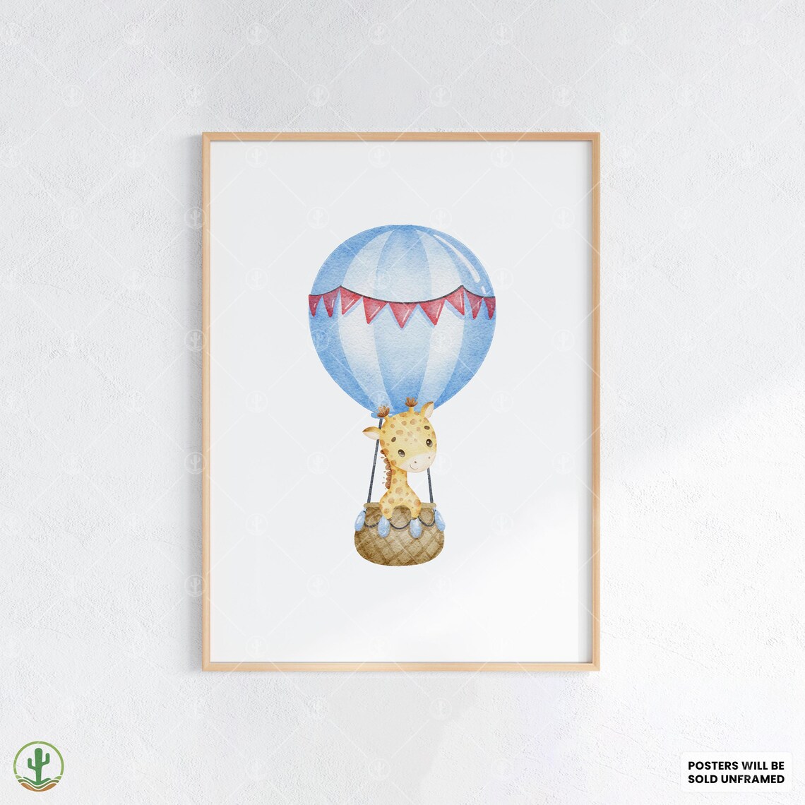 Giraffe Hot Air Balloon Poster Cute Baby Nursery Animal Room Decor