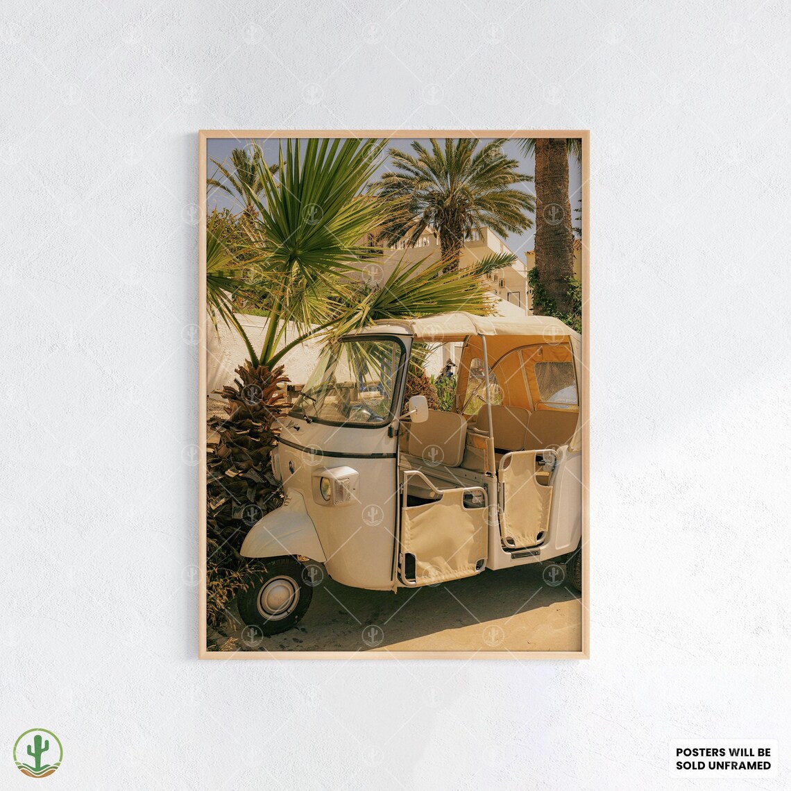 Vintage Tuk Tuk Rickshaw Tropical Beach Palm Trees Retro Photo Poster