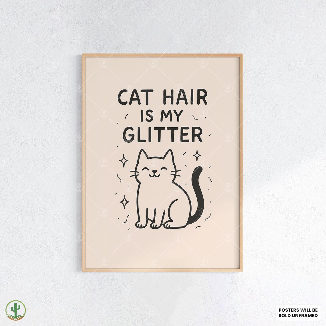 Cat Hair Is My Glitter Cute White Cat Sparkle Funny Quote Wall Poster
