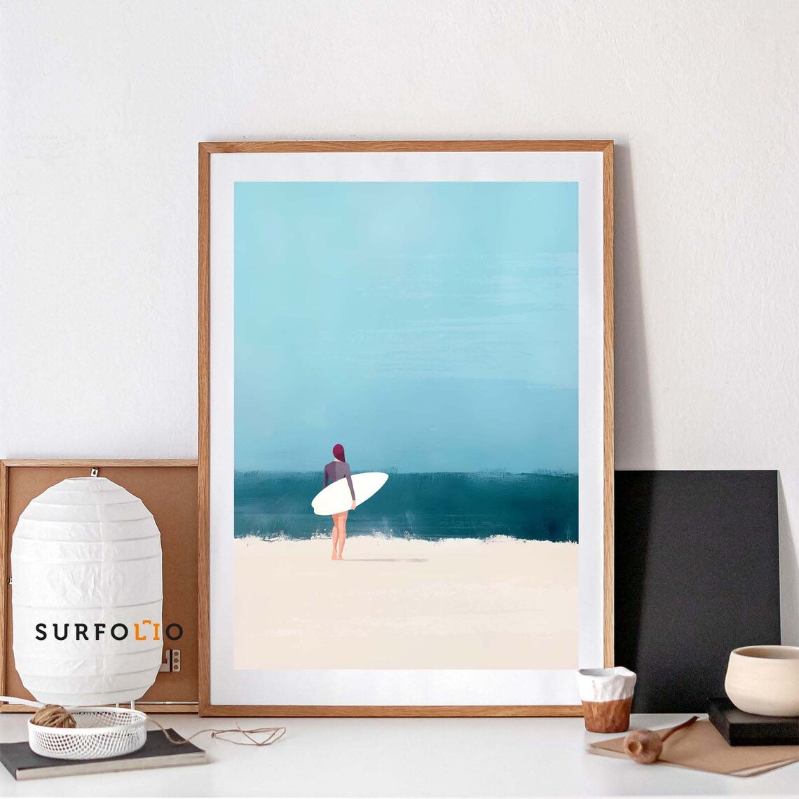 Surfer Girl Art Print, Minimalist Beach Decor
