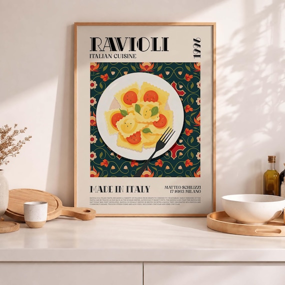 Ravioli Italian Cuisine Food Art Retro Kitchen Pasta Decor Poster