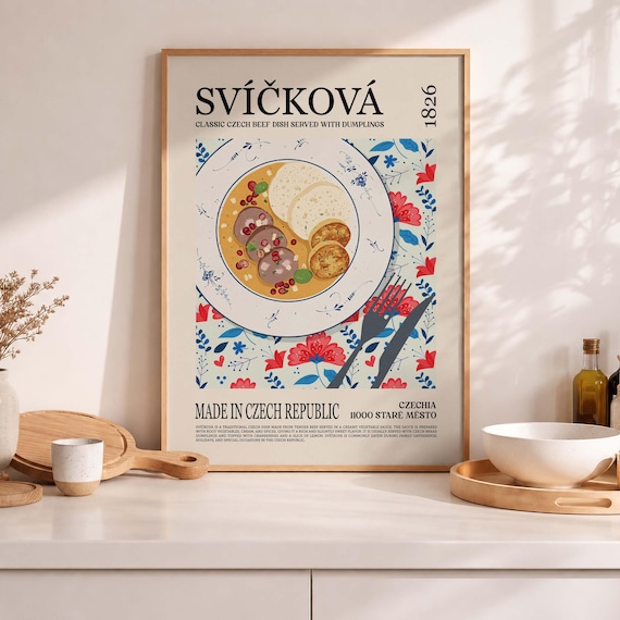 Svíčková Classic Czech Beef Dish Illustrated Vintage Poster Kitchen Decor
