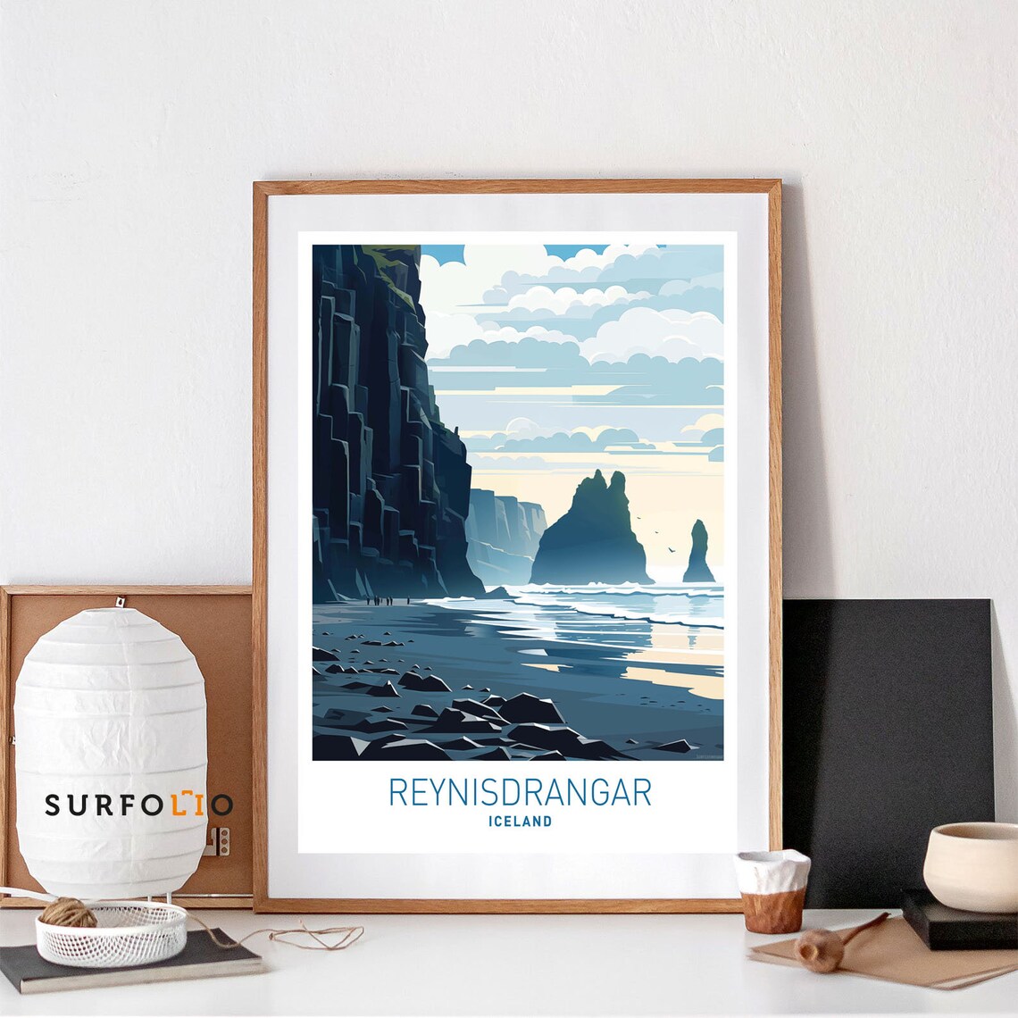 Reynisdrangar Iceland, Black Sand Beach Travel Poster