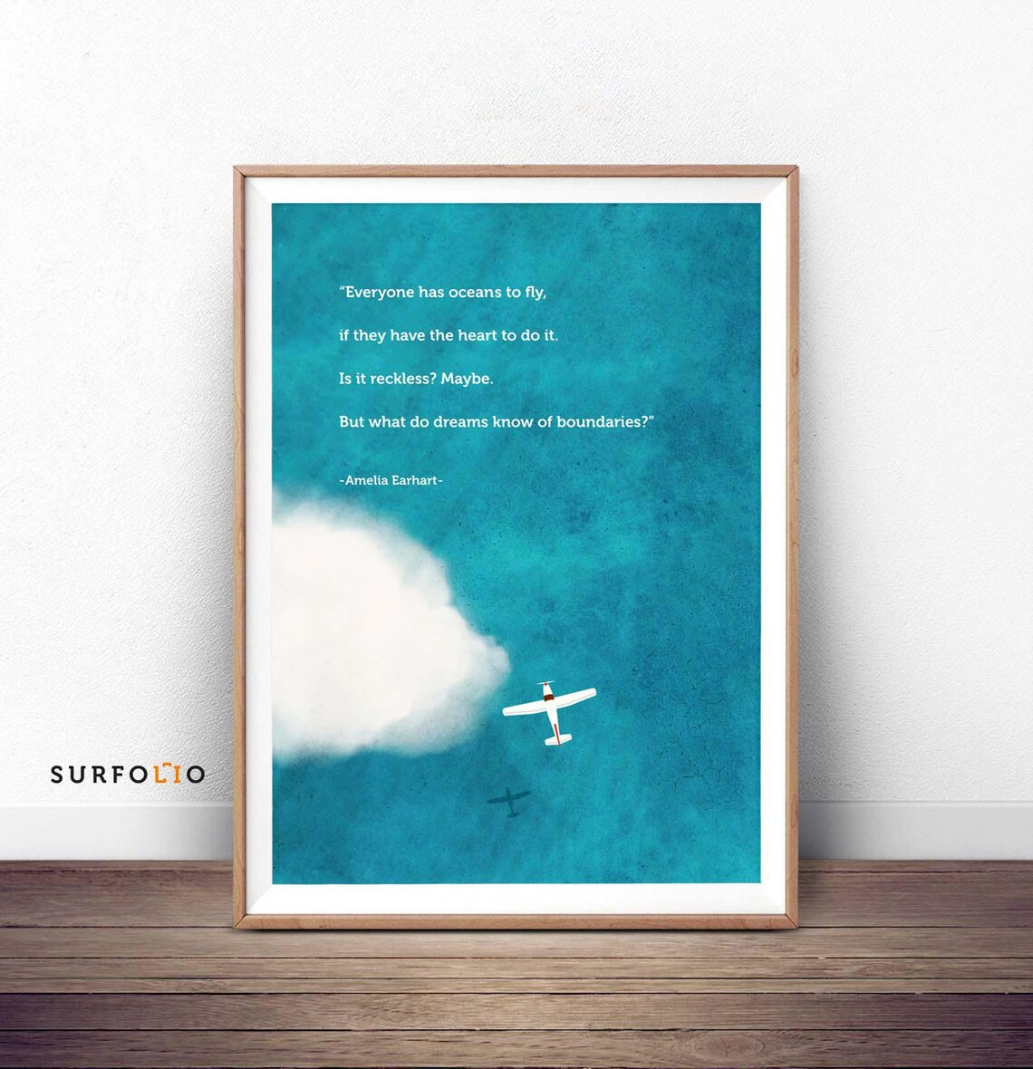 Amelia Earhart Quote Art Print, Ocean Plane