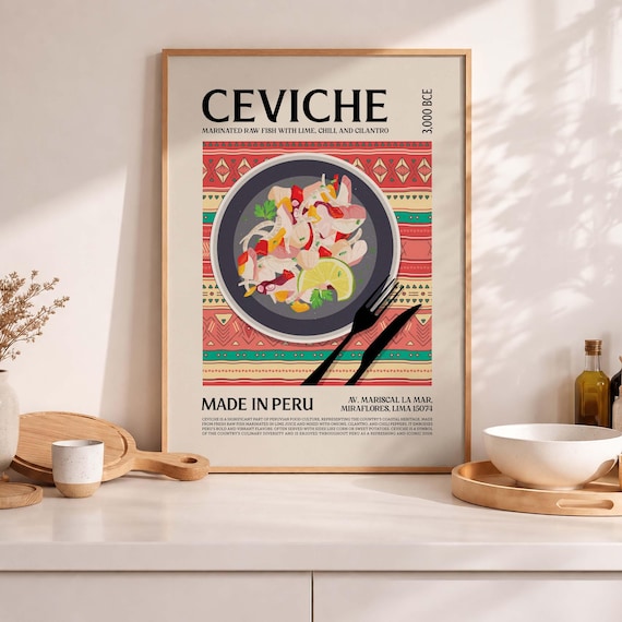 Peru Ceviche Retro Food Art Print, Kitchen Decor