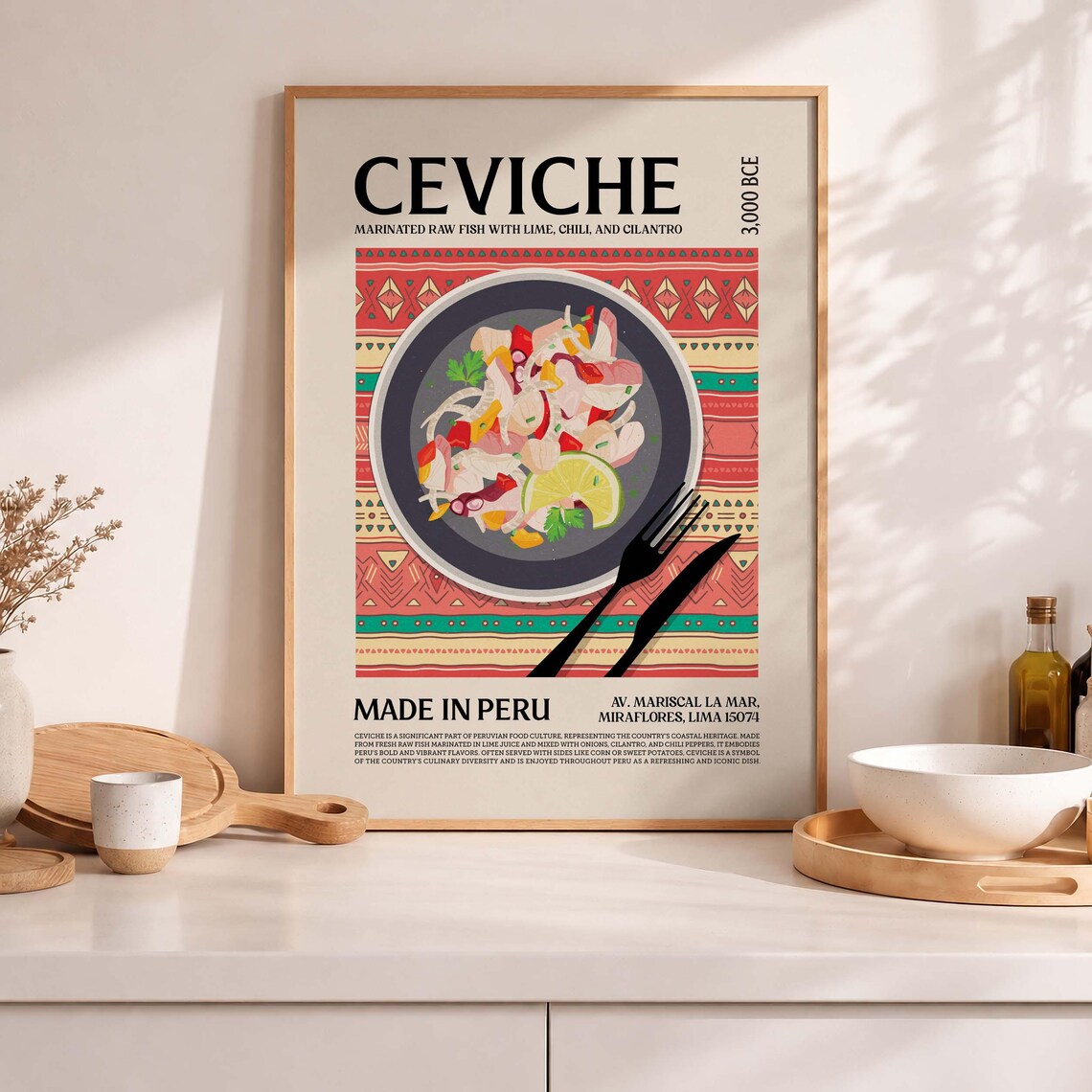 Peru Ceviche Retro Food Art Print, Kitchen Decor