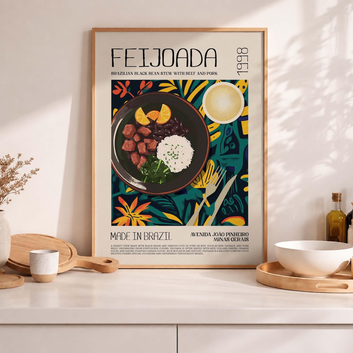 Brazil Feijoada Retro Food Art, Kitchen Decor Print