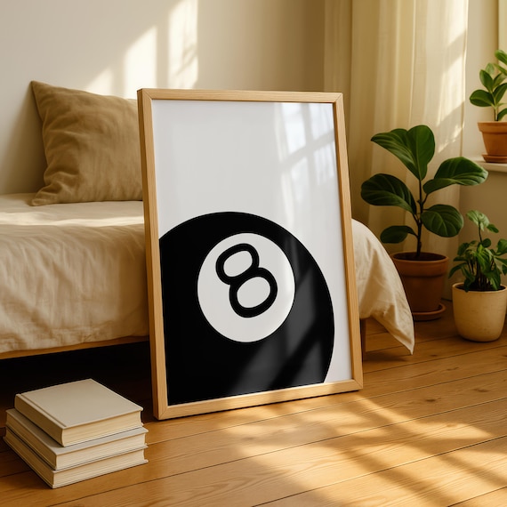 Magic 8 Ball Poster 90s Nostalgia Print Retro Black And White Wall Art Minimalist Vintage Decor Dopamine Aesthetic Cool