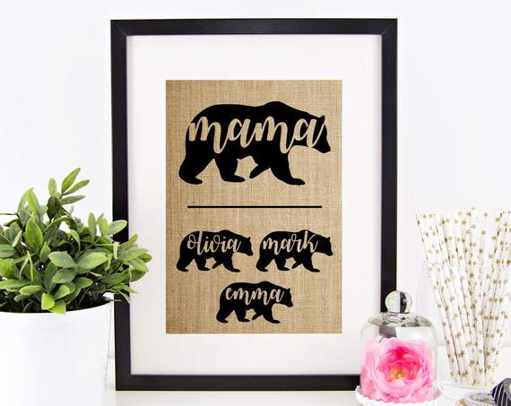 Mama Bear Family Cubs Olivia Mark Emma Silhouette Burlap Gift Print