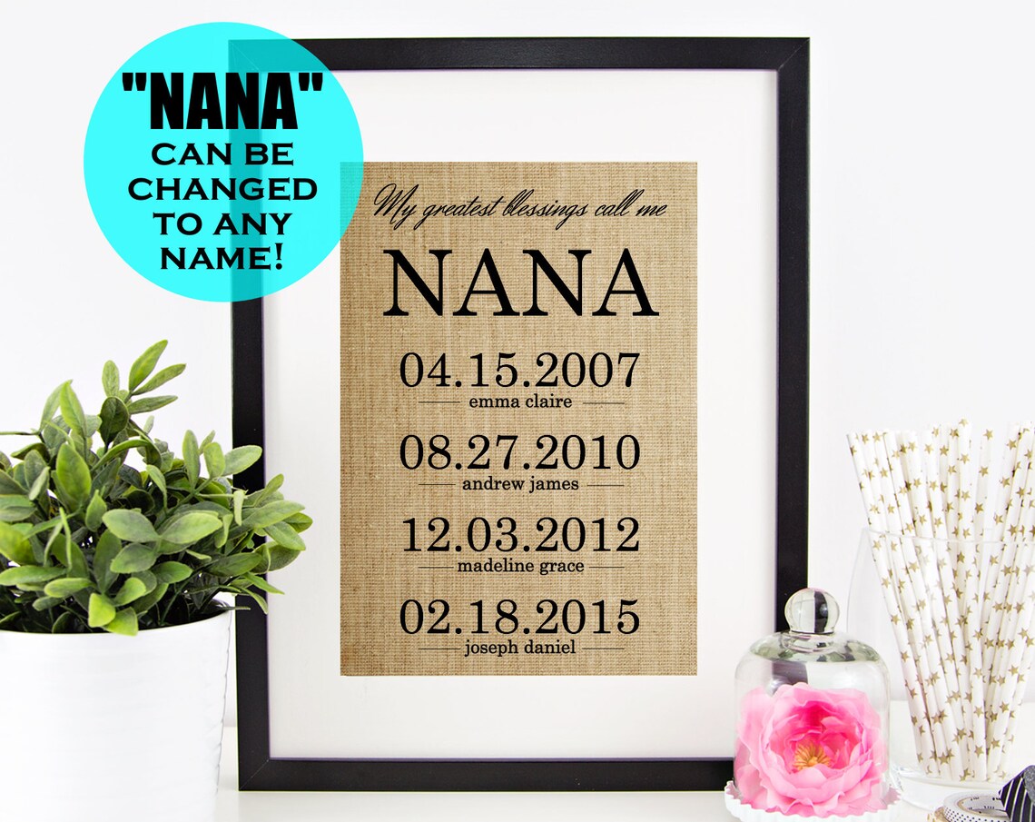 My Greatest Blessings Call Me Nana Grandkids Dates Burlap Poster