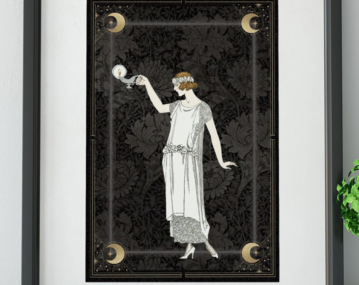 Art Nouveau Goddess Moon Poster, Bohemian Lady