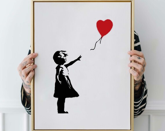 Banksy Girl With Balloon Red Heart Street Art Graffiti Style Poster