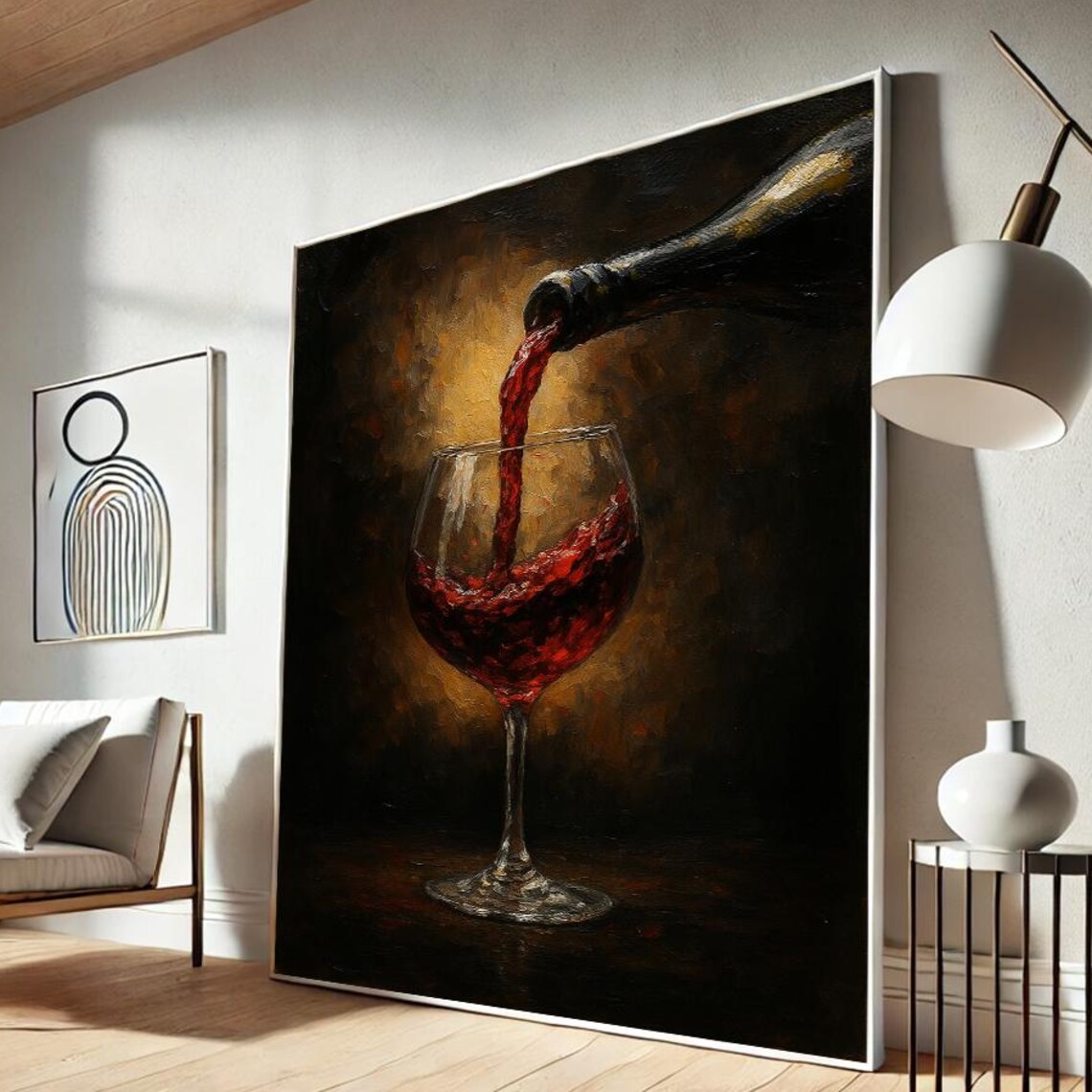 Red Wine Pouring Into Glass Dark Moody Oil Painting Bar Art Poster