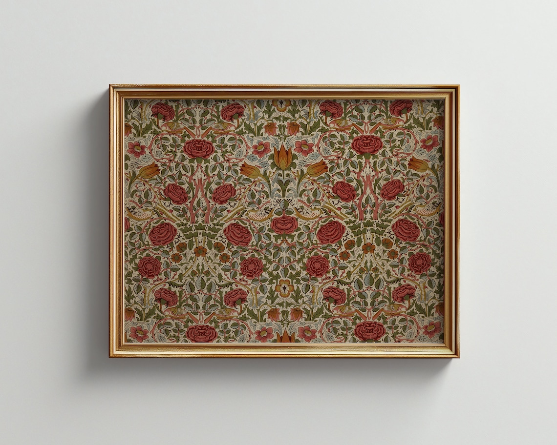 Cottagecore Botanical Pattern Art Print, Vintage