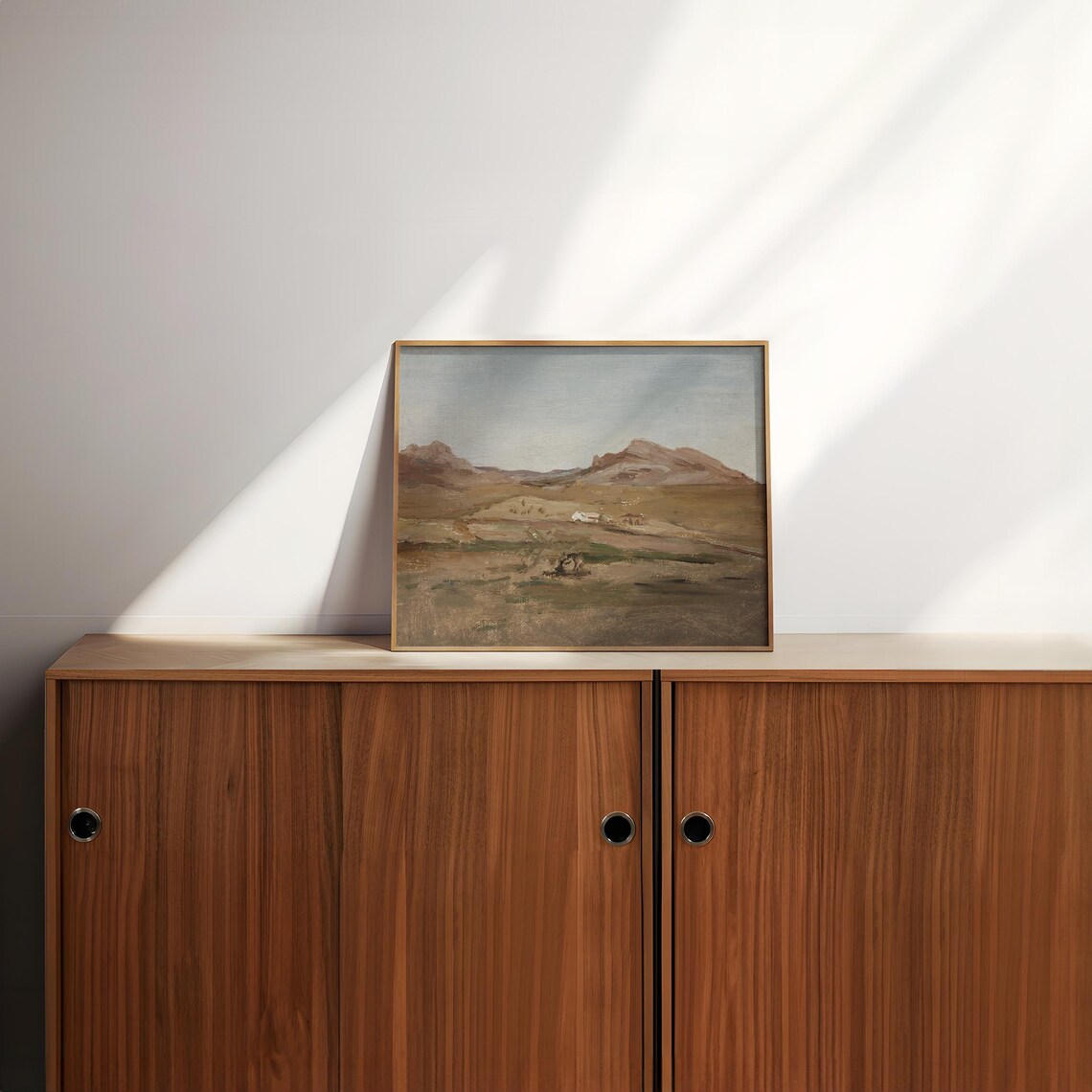 Desert Mountain Valley Vintage Neutral Tonal Oil Painting Poster - Image 2