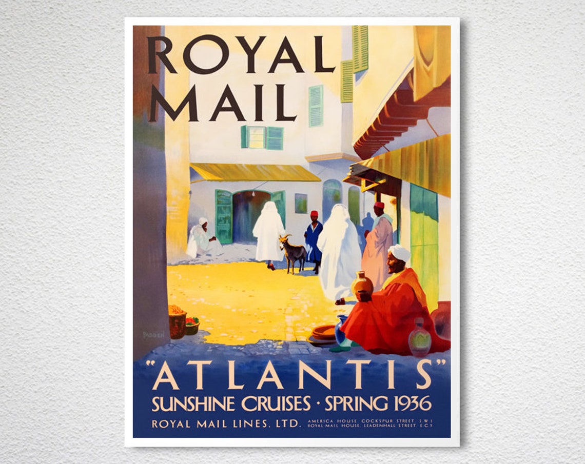 Royal Mail Atlantis Sunshine Cruises 1936 Vintage Poster Moroccan Art - Image 2