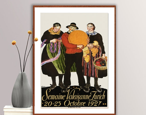 Semaine Valaisanne Zurich 1927 Vintage Travel Poster Retro Zurich Poster Gift Idea Home Decor