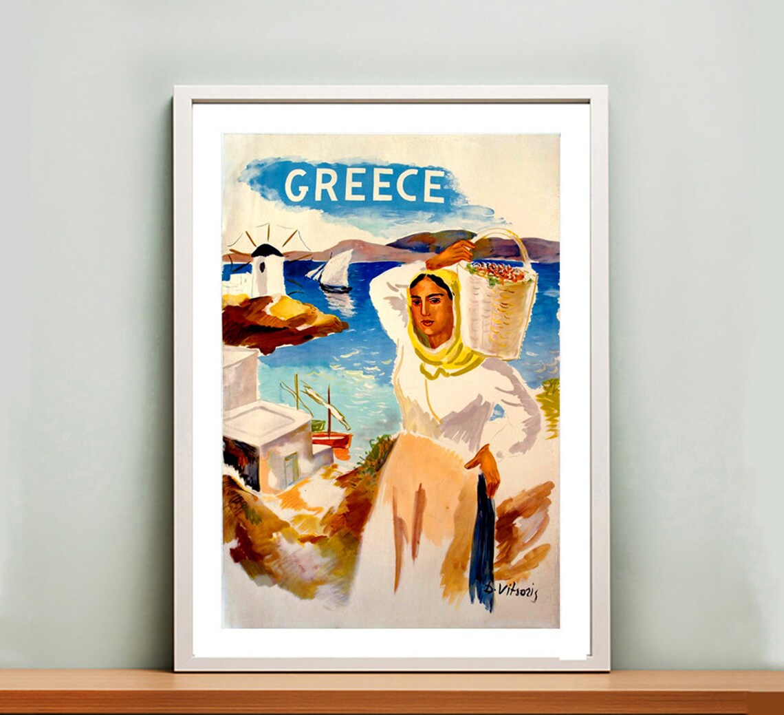 Greece Vintage Travel Poster Greek Island Windmill Coast View - Image 2