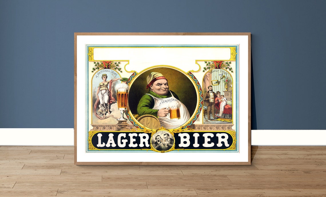 Vintage Lager Bier Poster Cheerful Monk Beer Stein Pub Artwork