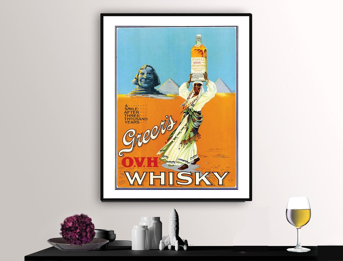 Greers OVH Whisky Vintage Advertising Poster Egyptian Desert Art