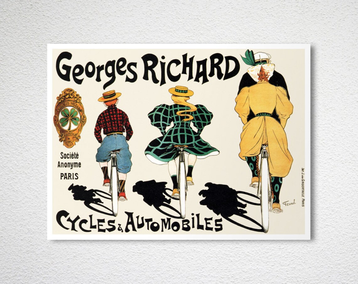 Georges Richard Cycles and Automobiles Vintage Paris Bicycle Ad Poster - Image 2