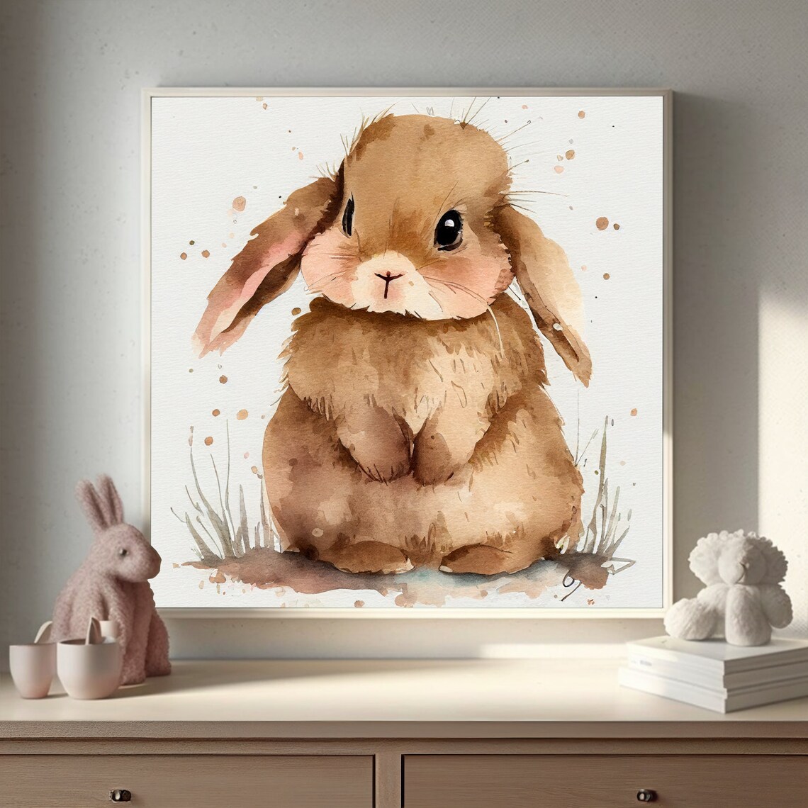 Bunny Rabbit Watercolor Art Print, Nursery Decor