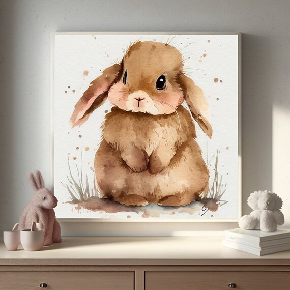 Bunny Rabbit Watercolor Art Print, Nursery Decor