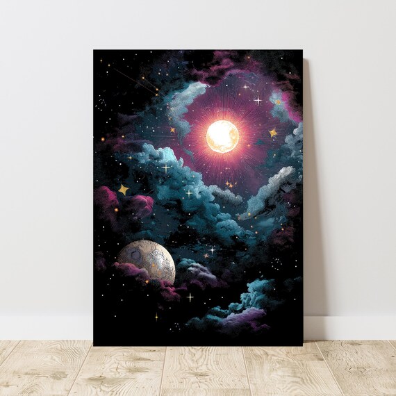 Vintage Sun and Moon Celestial Cosmic Astronomy Sky Wall Poster