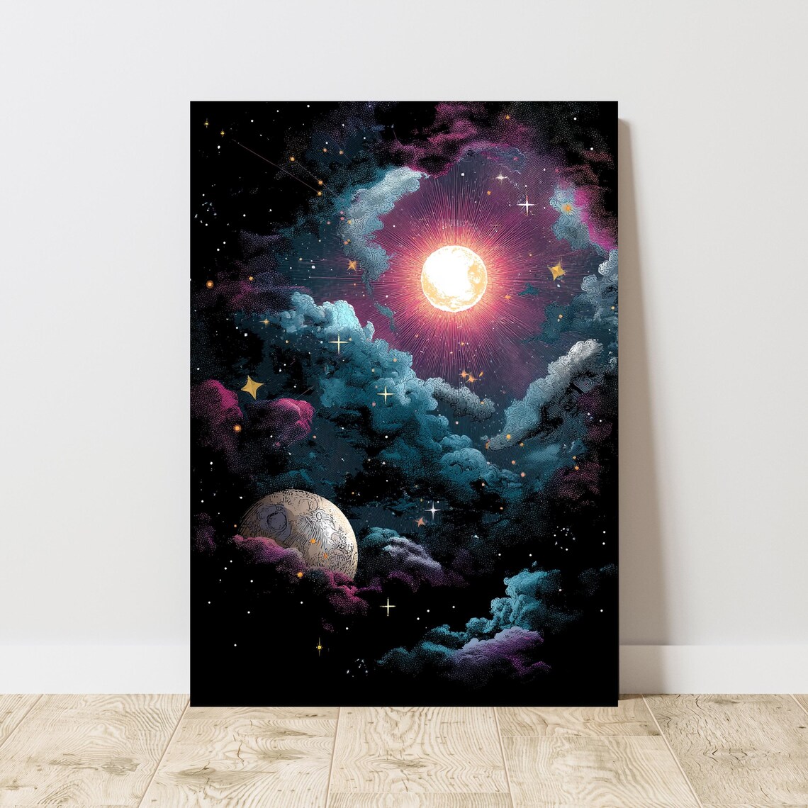 Vintage Sun and Moon Celestial Cosmic Astronomy Sky Wall Poster
