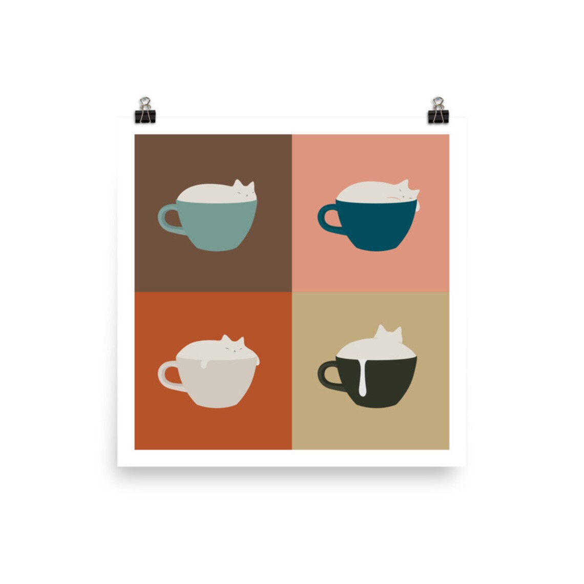 Catpuccino Art Print, Playful Coffee Cat
