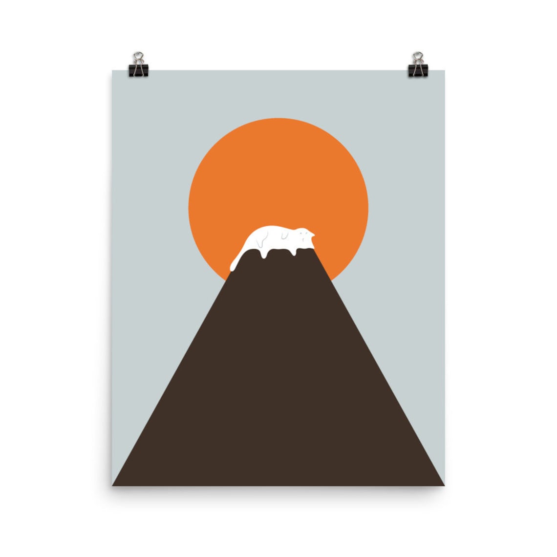 Minimalist Mountain Peak Silhouette Against Orange Sun Art Print