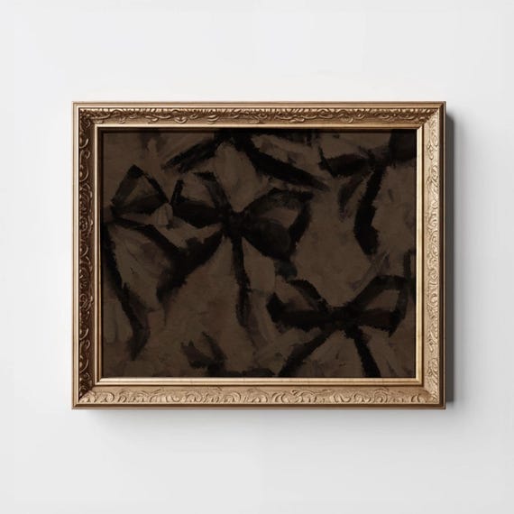 Brown Abstract Bow Painting Black Bows Vintage Coquette Print Fashion Wall Decor Poster Girls Room Art Instant