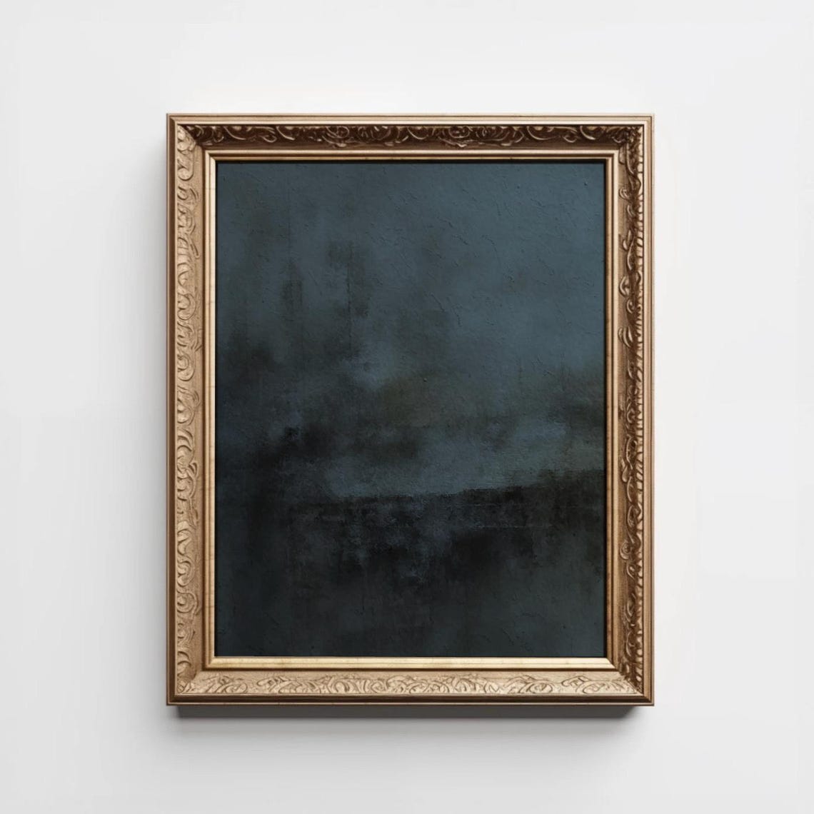 Dark Navy Abstract Textured Moody Night Oil Painting Art Poster
