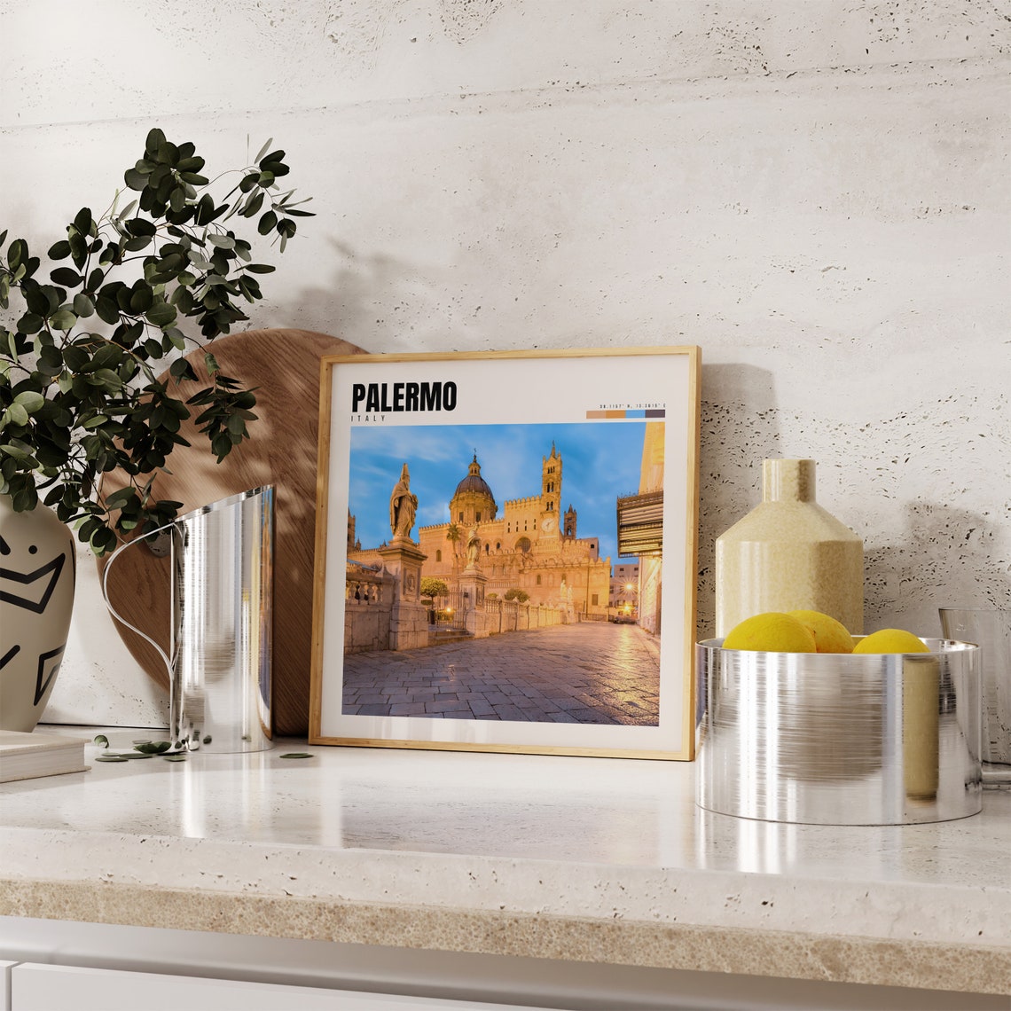 Palermo Italy Cathedral Facade Glowing at Blue Hour Dusk Poster - Image 4