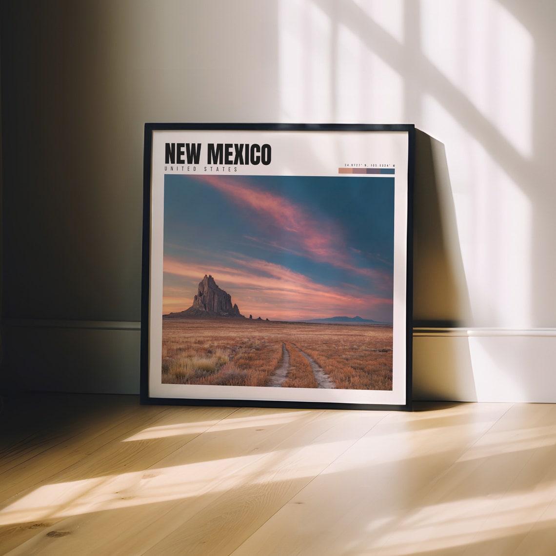 New Mexico Poster with Shiprock Formation in Desert Sunset Glow - Image 3