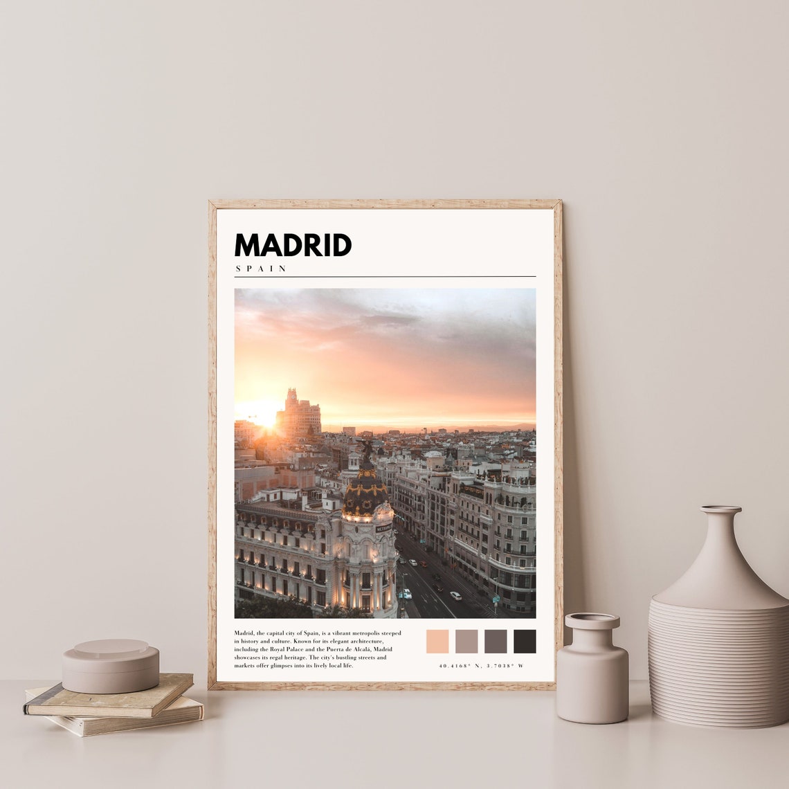 Madrid Spain Gran Via Sunset Skyline Metropolis Building Travel Poster - Image 4