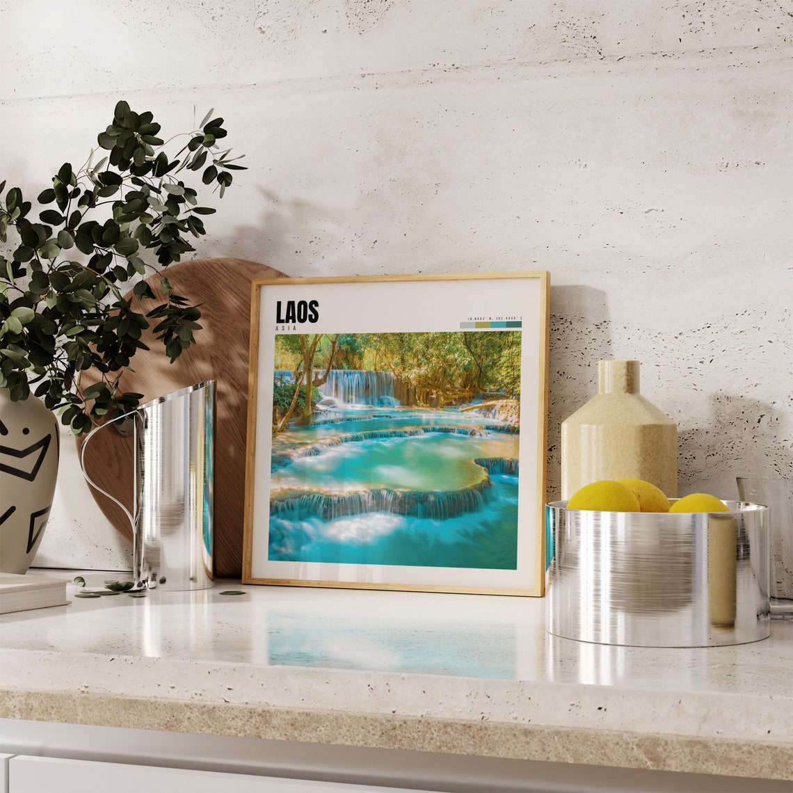 Laos Tiered Jungle Waterfalls with Turquoise Pools Scene Poster - Image 4