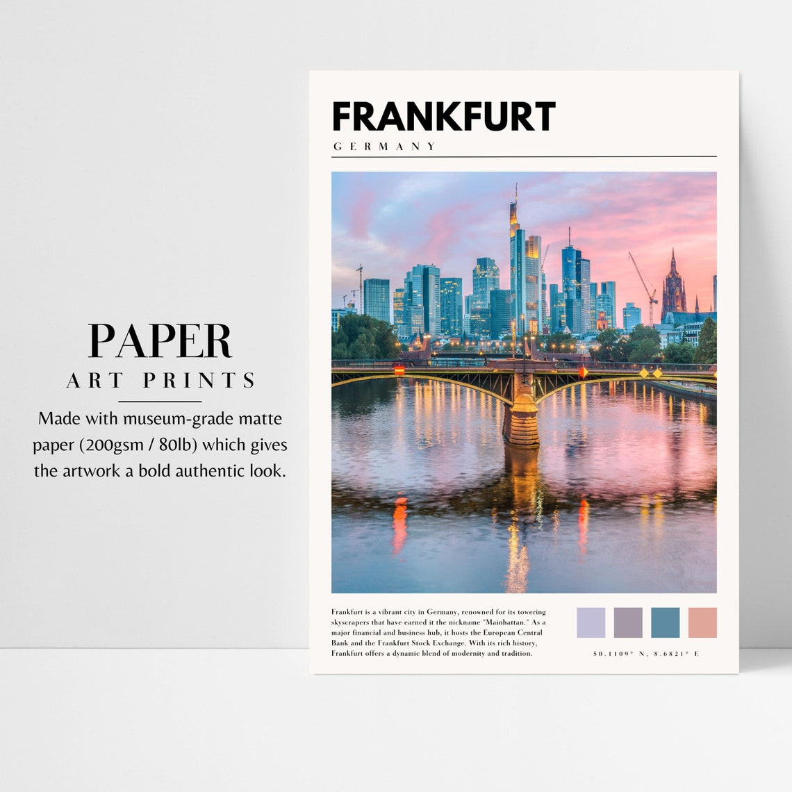 Frankfurt Germany Main River Skyline Sunset Reflection Travel Poster - Image 2