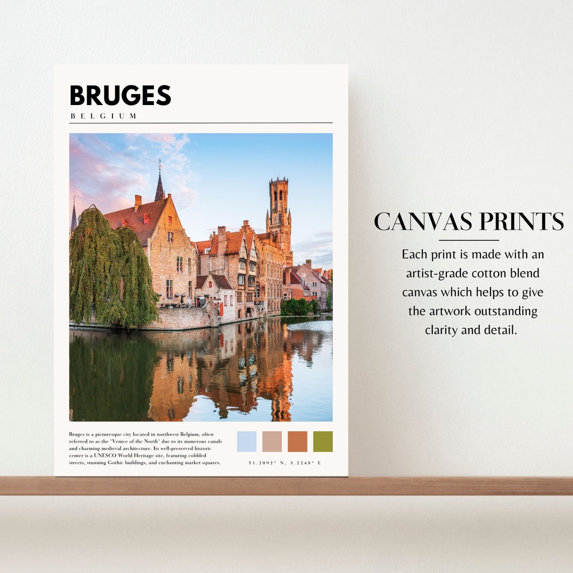 Bruges Belgium Canal Medieval Belfry Reflection Old Town Poster - Image 2
