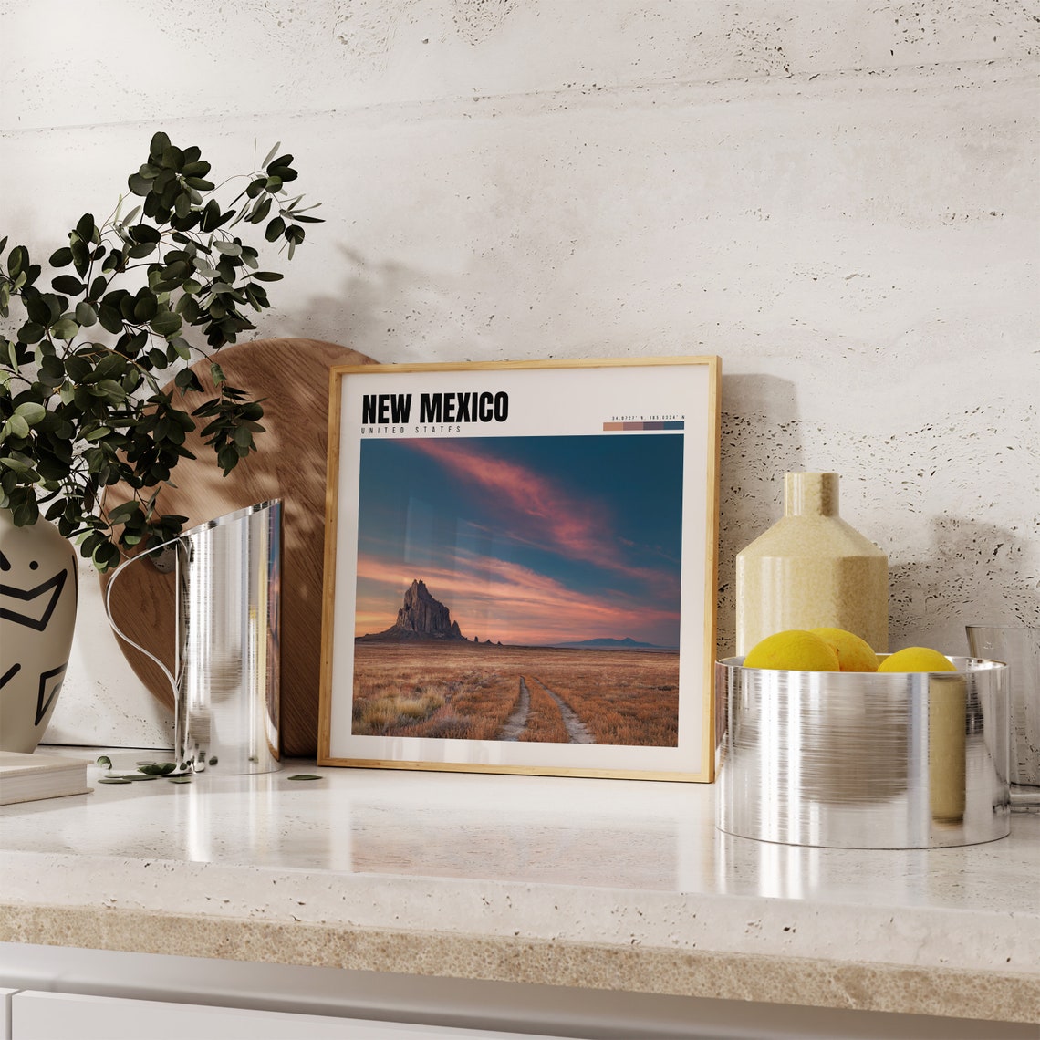 New Mexico Poster with Shiprock Formation in Desert Sunset Glow - Image 4