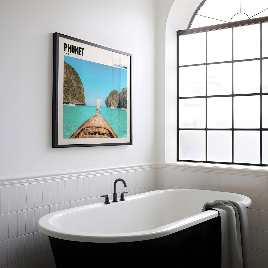 Phuket Thailand Longtail Boat Turquoise Sea Island Cliffs Poster - Image 2