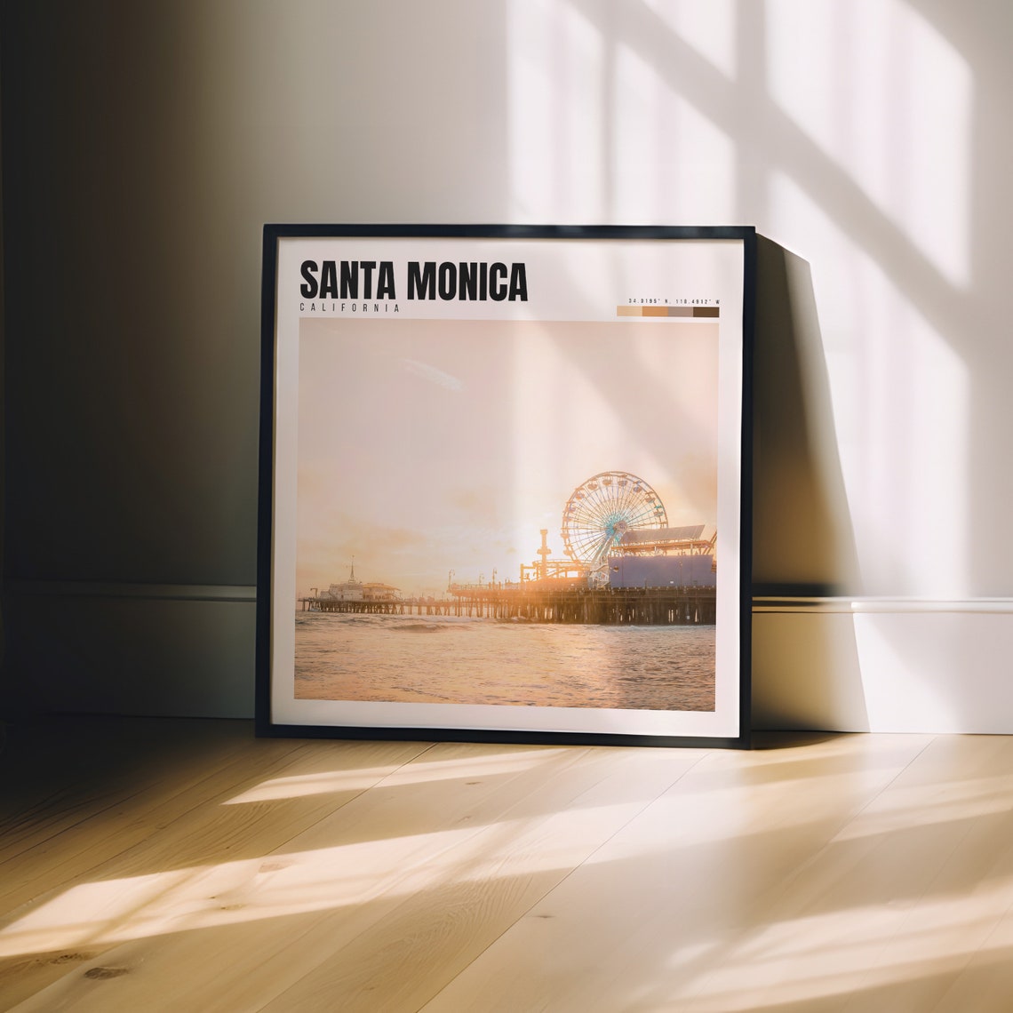 Santa Monica Poster with Pier Ferris Wheel at Golden Sunset Glow - Image 3