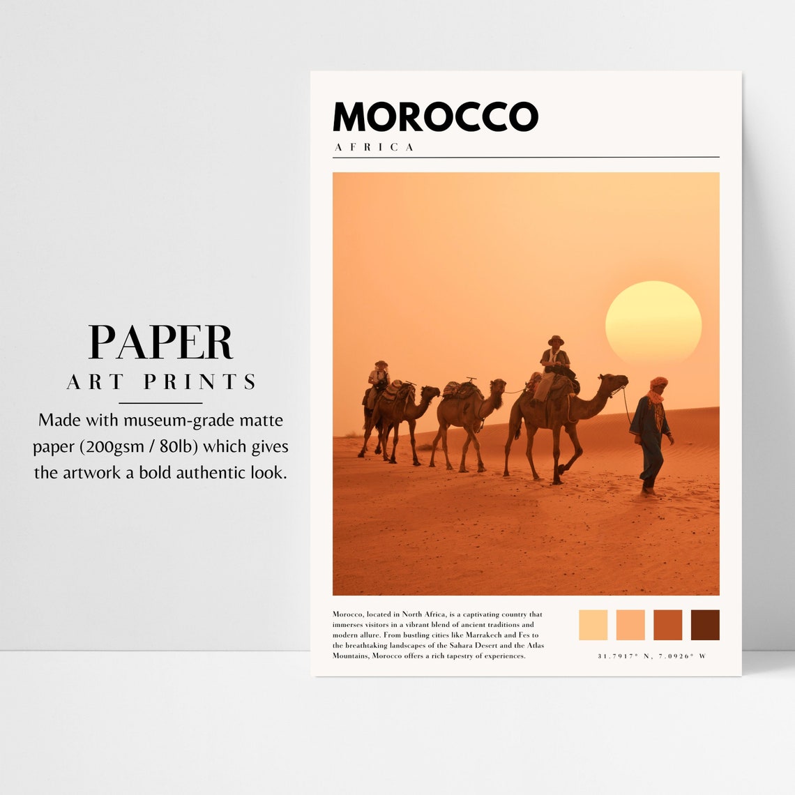 Morocco Sahara Desert Camel Caravan Sunset Golden Light Travel Poster - Image 3